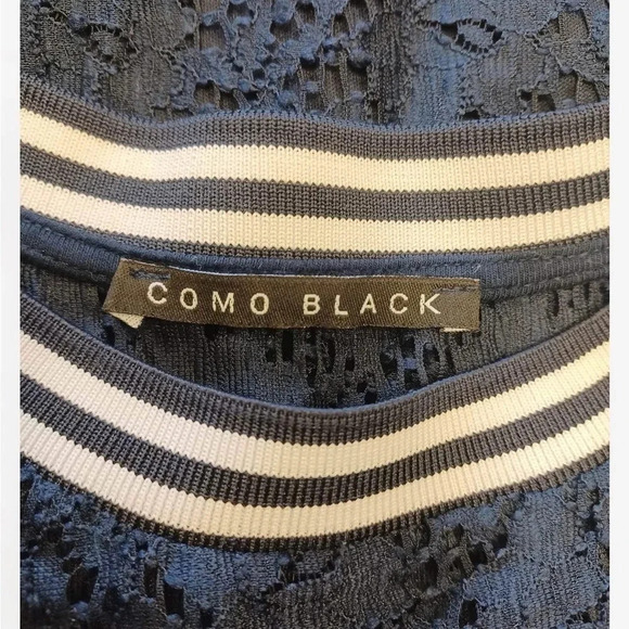 Como Black Sleeveless Navy Blue Lined Lace Dress Size Medium - Picture 4 of 8